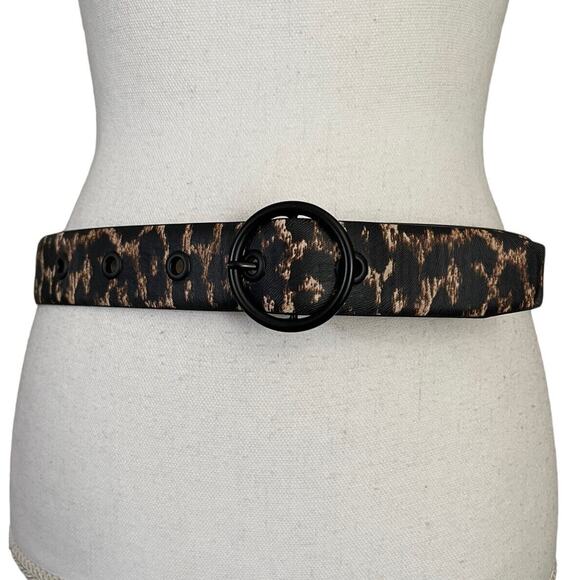 NWT Steve Madden Womens Medium Leopard Black Brown Circle "O" Ring Belt #MQ8 - Picture 1 of 8